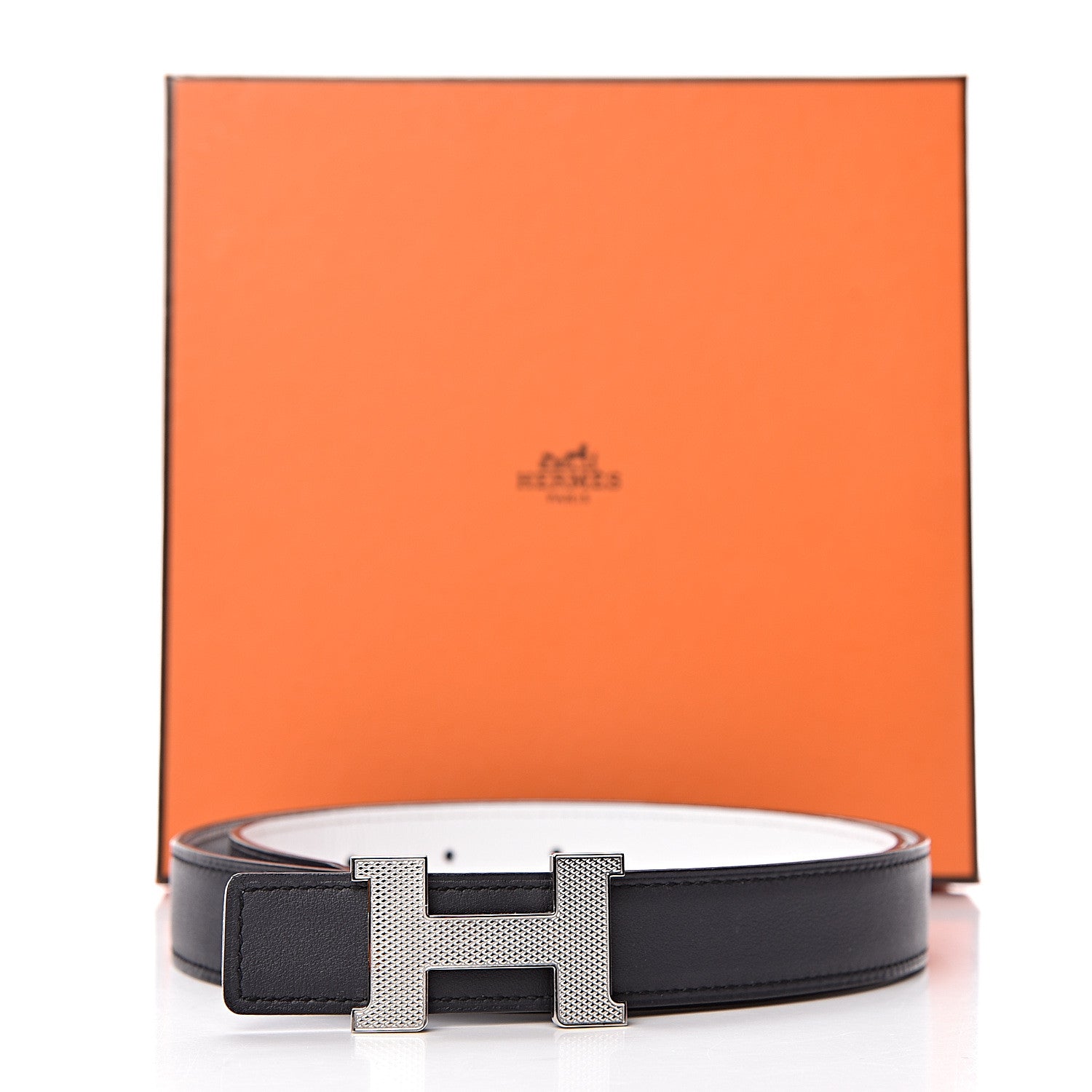 Hermes Swift Epsom 24mm Guilloche H Belt 80 Black White 7 of 7