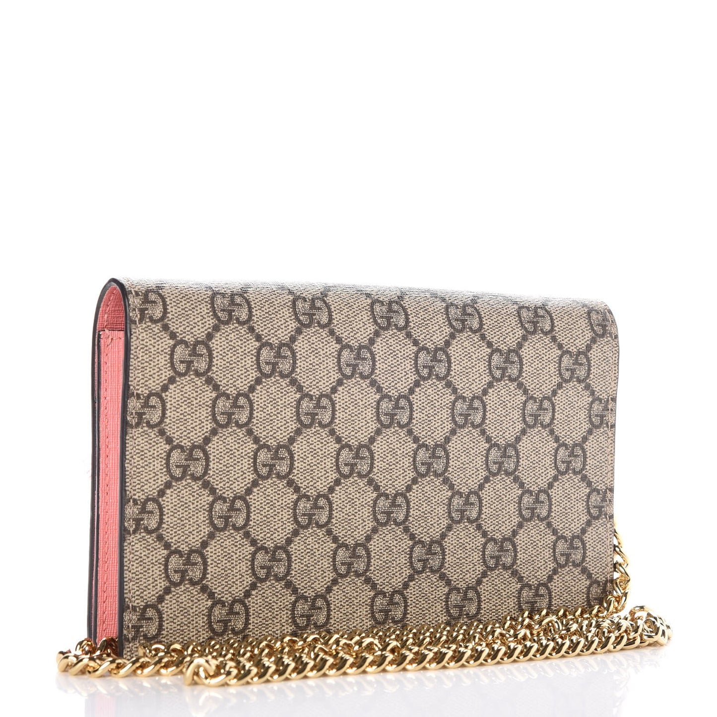 GG Supreme Monogram Face Embroidered Chain Wallet Pink