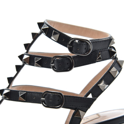 Valentino Garavani Ayers Snakeskin Rockstud Ankle Strap Low Heel Pumps 36 Black 10 of 15