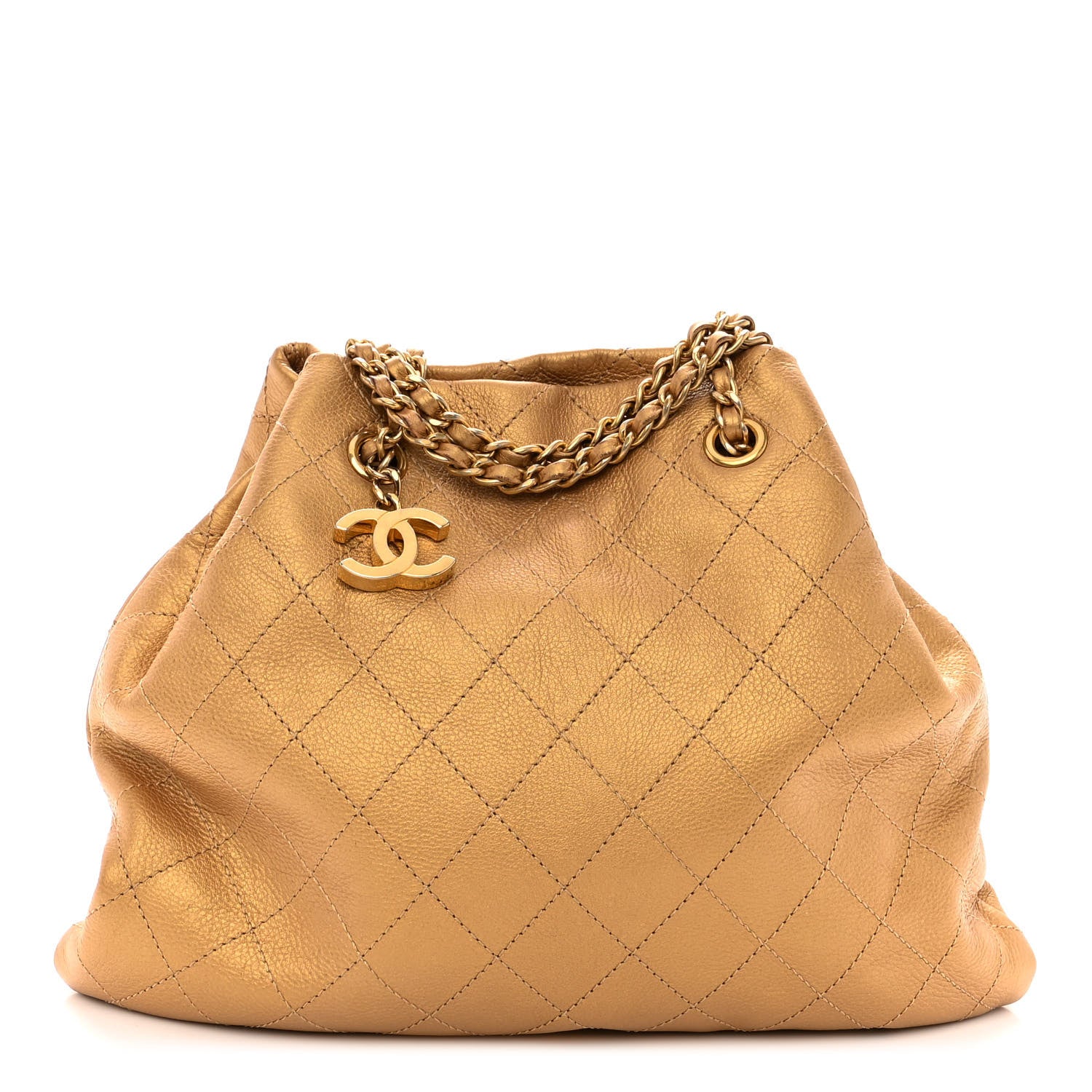 Chanel Metallic Calfskin Quilted Small Drawstring Bag Gold 1 of 10