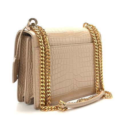 Saint Laurent Calfskin Crocodile Embossed Medium Monogram Sunset Dark Beige 2 of 9
