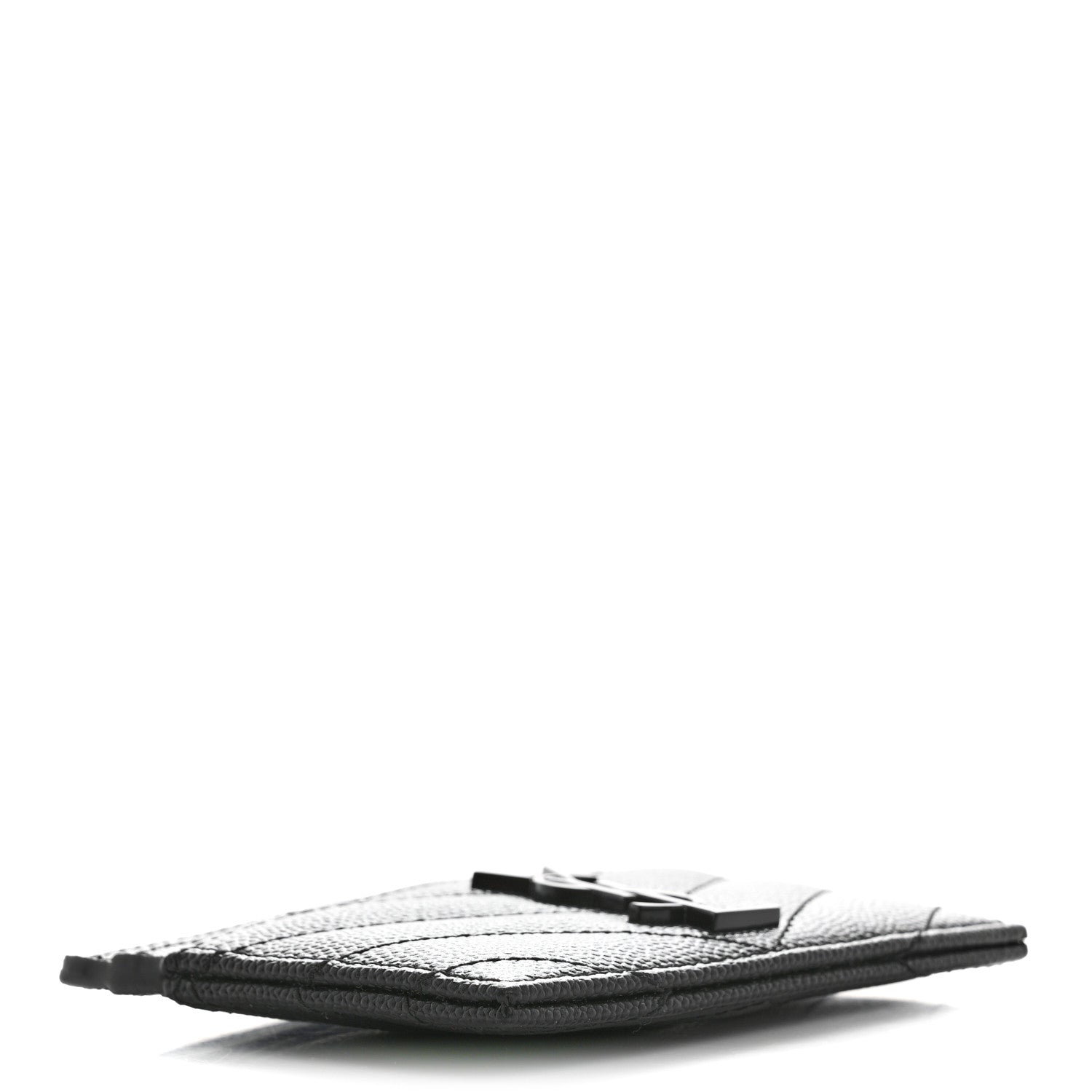 Saint Laurent Grain De Poudre Matelasse Chevron Monochrome Monogram Credit Card Case Black 4 of 8