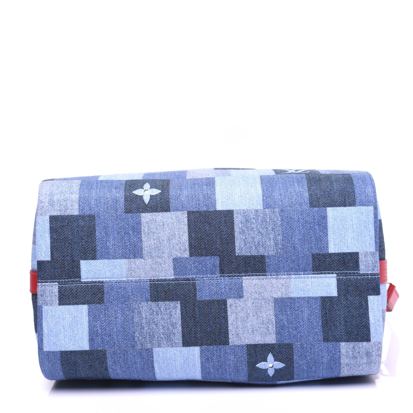 Denim Damier Monogram Patchwork Speedy Bandouliere 30 Blue Rouge