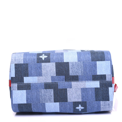 Louis Vuitton Denim Damier Monogram Patchwork Speedy Bandouliere 30 Blue Rouge 22 of 25
