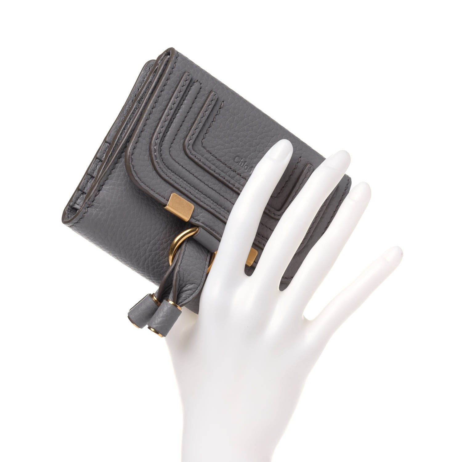 Chloe Grained Calfskin Marcie Square Wallet Cashmere Grey 2 of 12