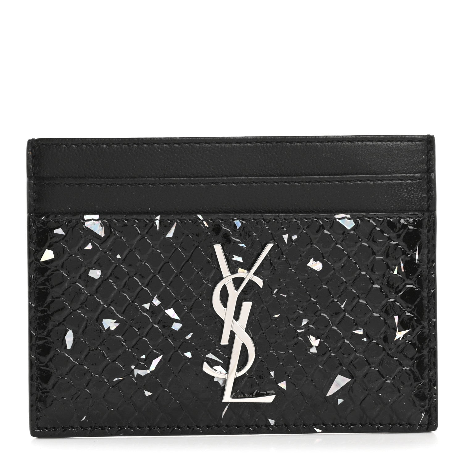 Saint Laurent Patent Snakeskin Glitter Monogram Credit Card Case Black 1 of 9
