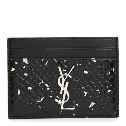Saint Laurent Patent Snakeskin Glitter Monogram Credit Card Case Black 1 of 9