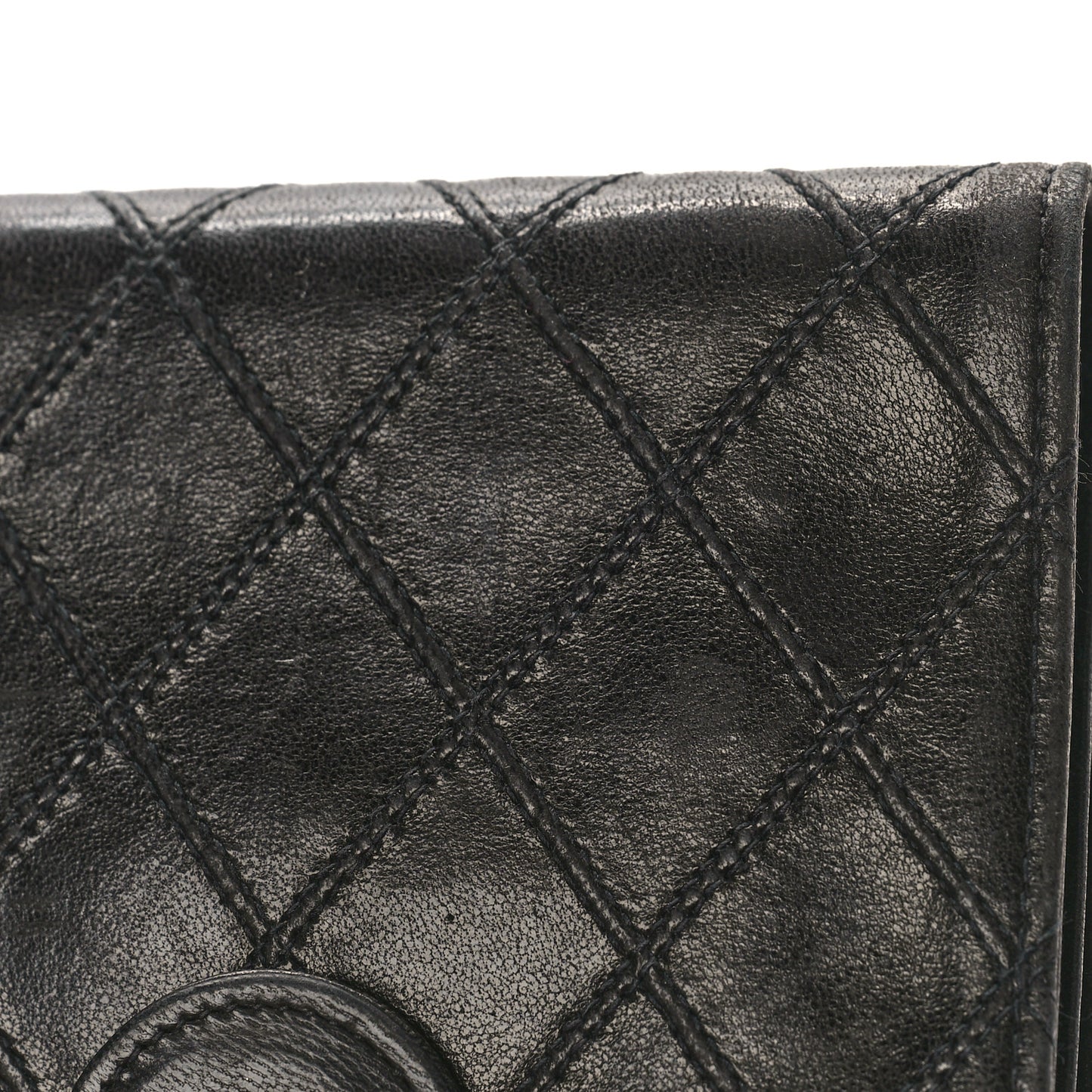 Calfskin Diamond Stitched Compact Wallet Black