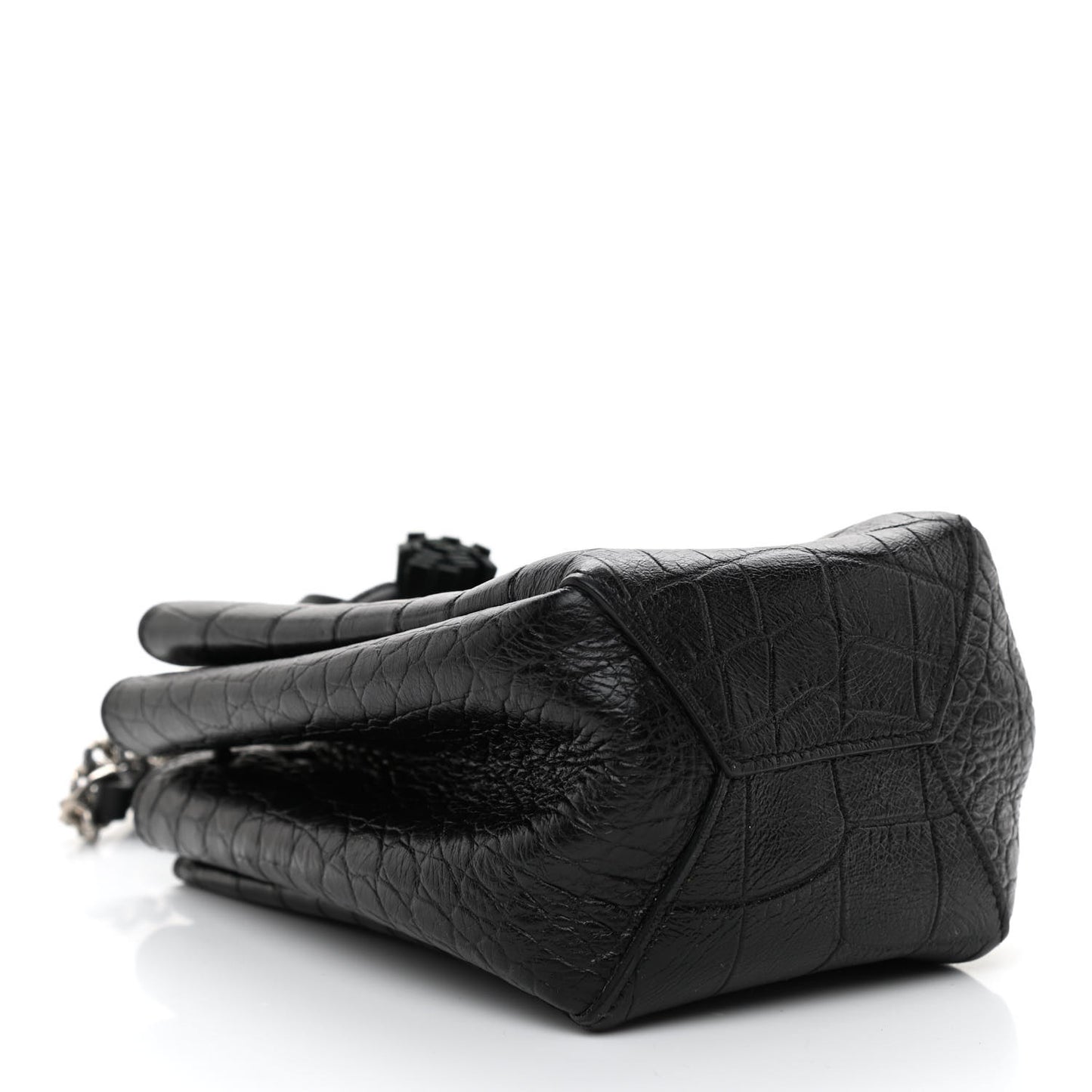 Calfskin Crocodile Embossed Mini Emmanuelle Bucket Bag Black