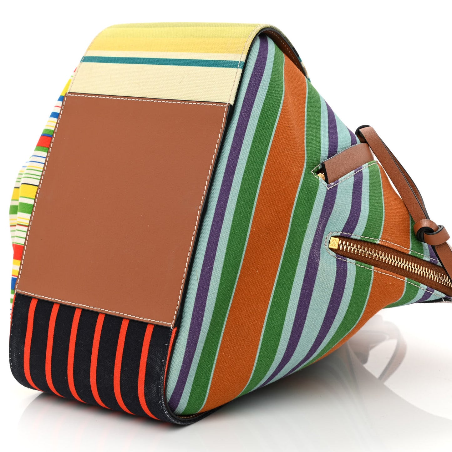 Canvas Calfskin Small Stripes Hammock Shoulder Bag Multicolor