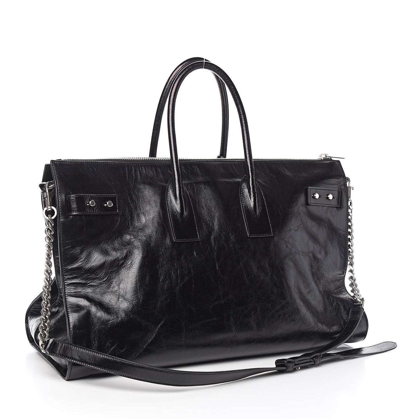 Cracked Shiny Calfskin Souple 36H Sac De Jour Duffle Black