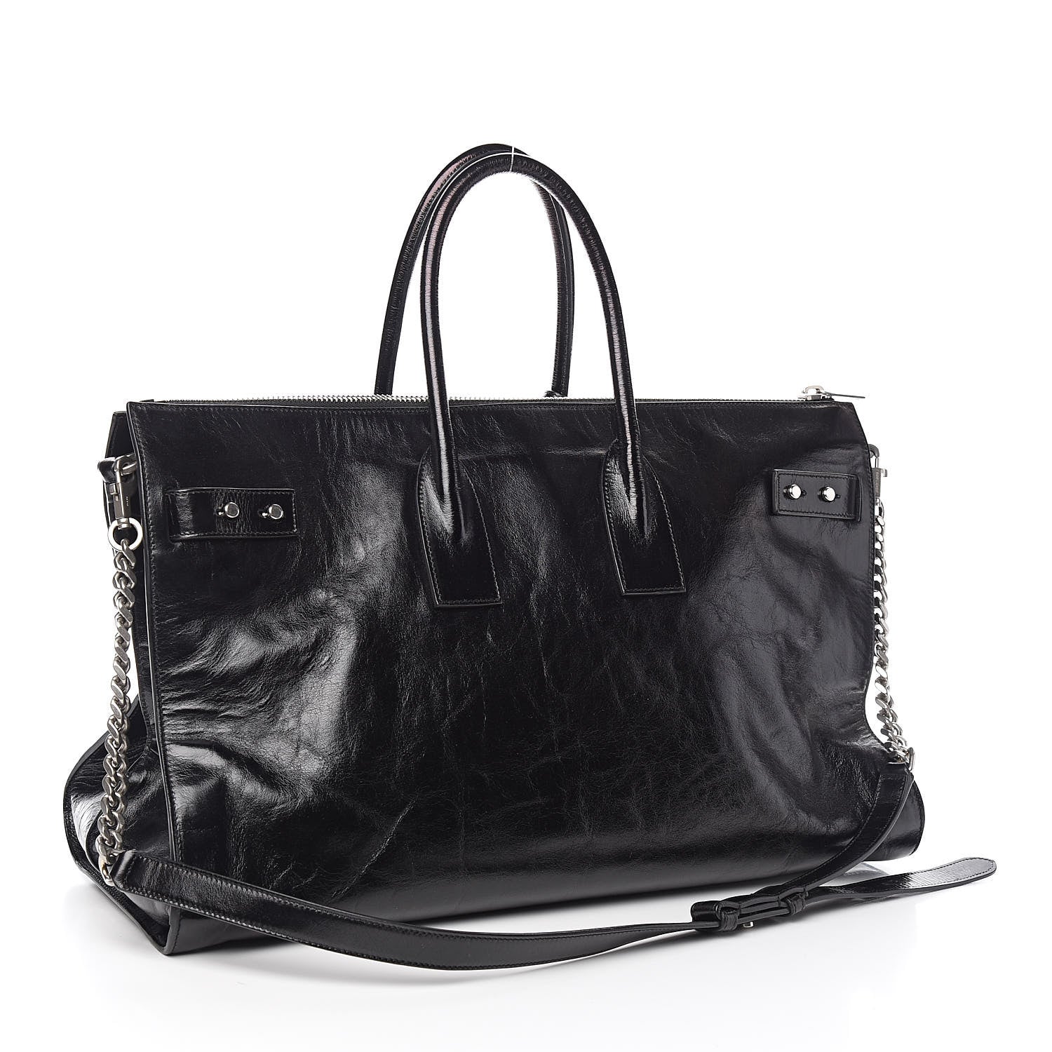 Saint Laurent Cracked Shiny Calfskin Souple 36H Sac De Jour Duffle Black 3 of 10