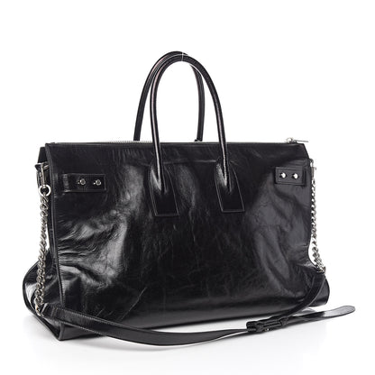 Saint Laurent Cracked Shiny Calfskin Souple 36H Sac De Jour Duffle Black 3 of 10