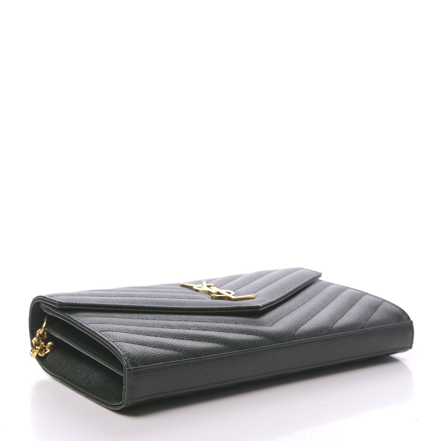 Grain De Poudre Matelasse Chevron Monogram Chain Wallet Dark Green
