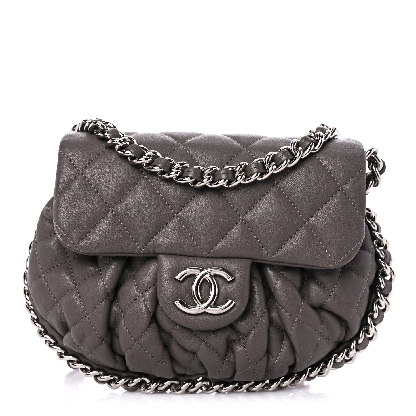 Washed Lambskin Quilted Mini Chain Around Flap Taupe
