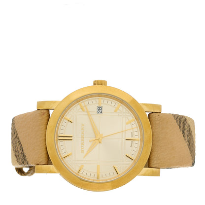 Burberry Stainless Steel Calfskin 38mm Heritage Check Quartz Watch Gold BU1398 2 of 5