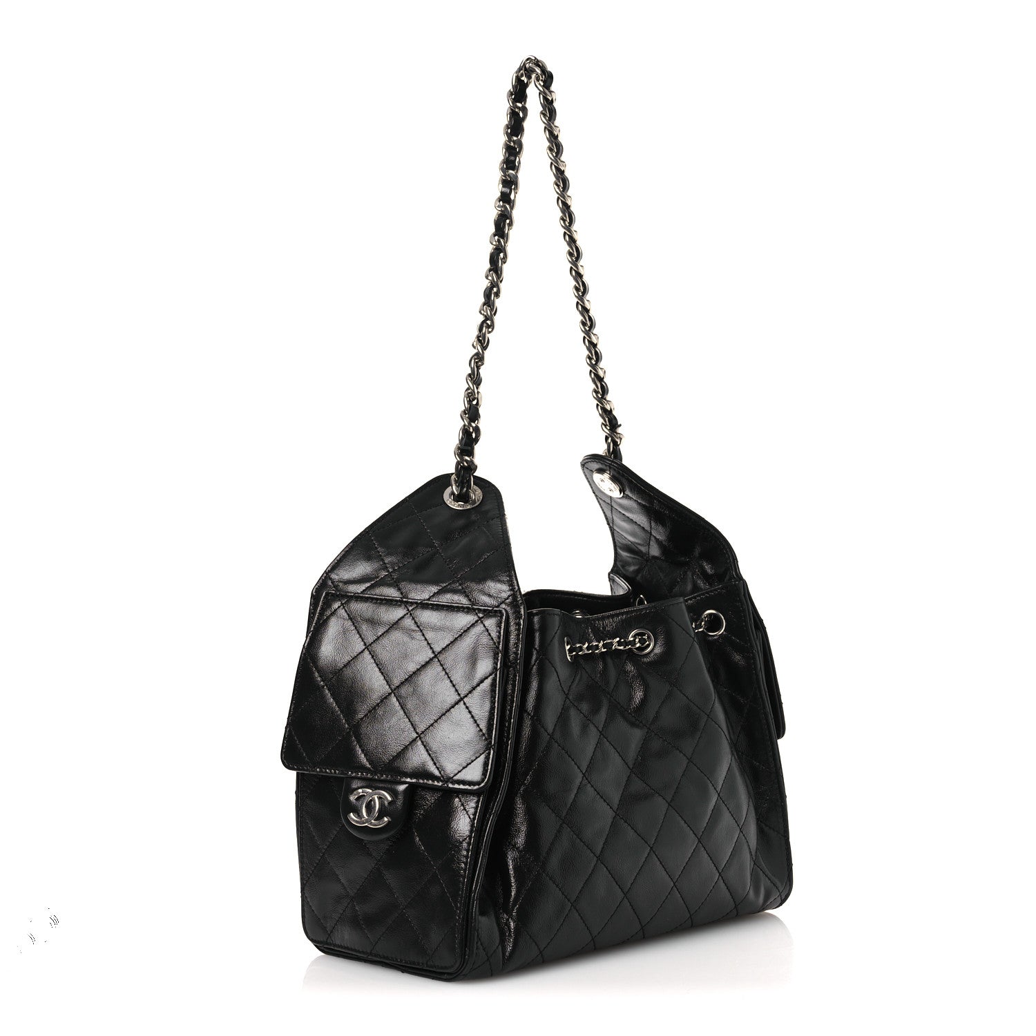 Chanel Shiny Crumpled Calfskin Quilted Small Chanel 25 Handbag Black 3 of 12