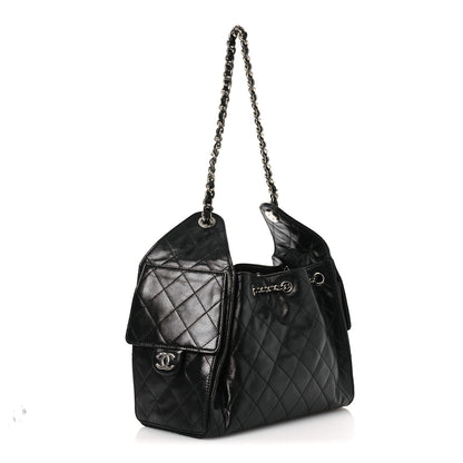 Chanel Shiny Crumpled Calfskin Quilted Small Chanel 25 Handbag Black 3 of 12