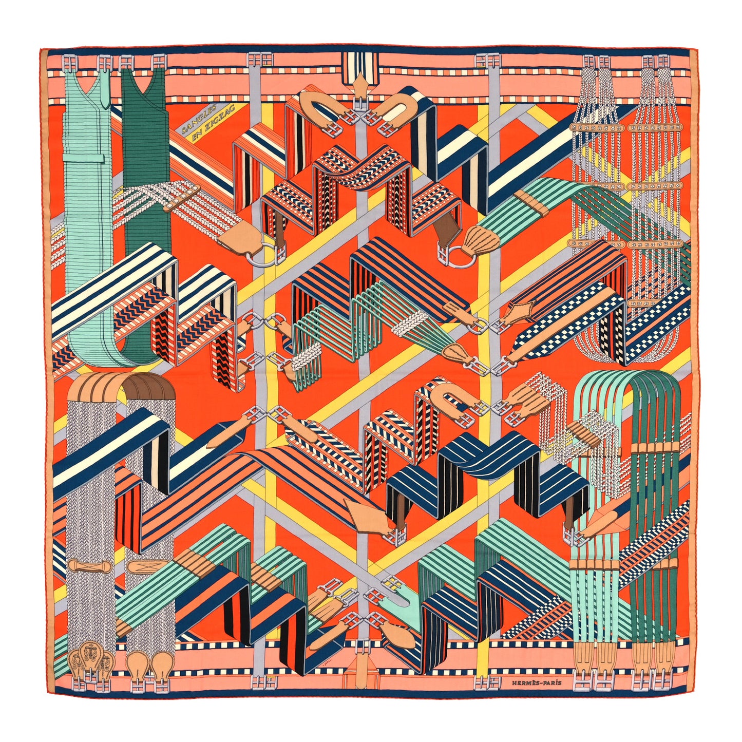Cashmere Silk Sangles En Zigzag Shawl 140 Orange Vert Saumon