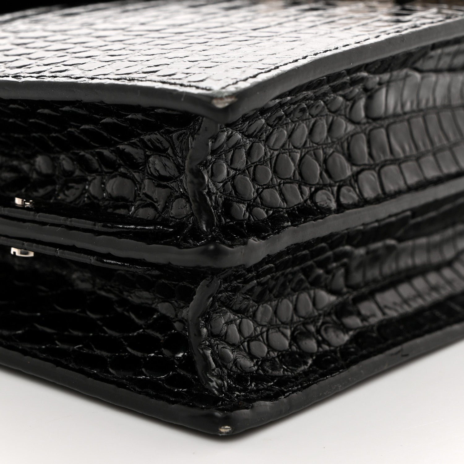 Saint Laurent Calfskin Crocodile Embossed Monogram Cassandra Clasp Bag Black Rouge Legion 10 of 13