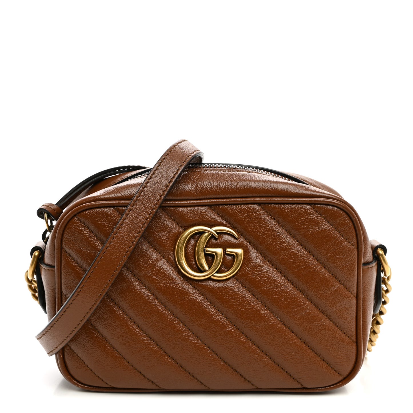 Glazed Calfskin Matelasse Diagonal Mini GG Marmont Chain Shoulder Bag Cuir