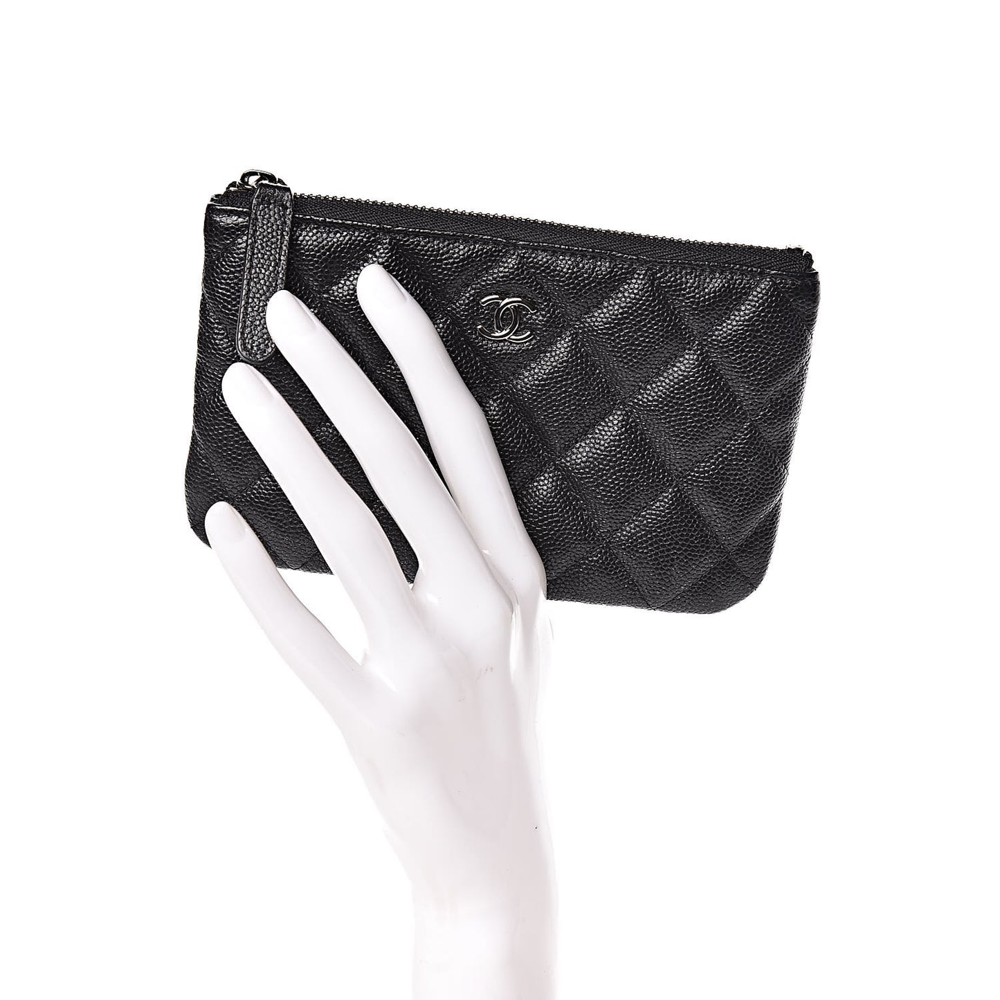 Iridescent Caviar Quilted Small Cosmetic Case Black