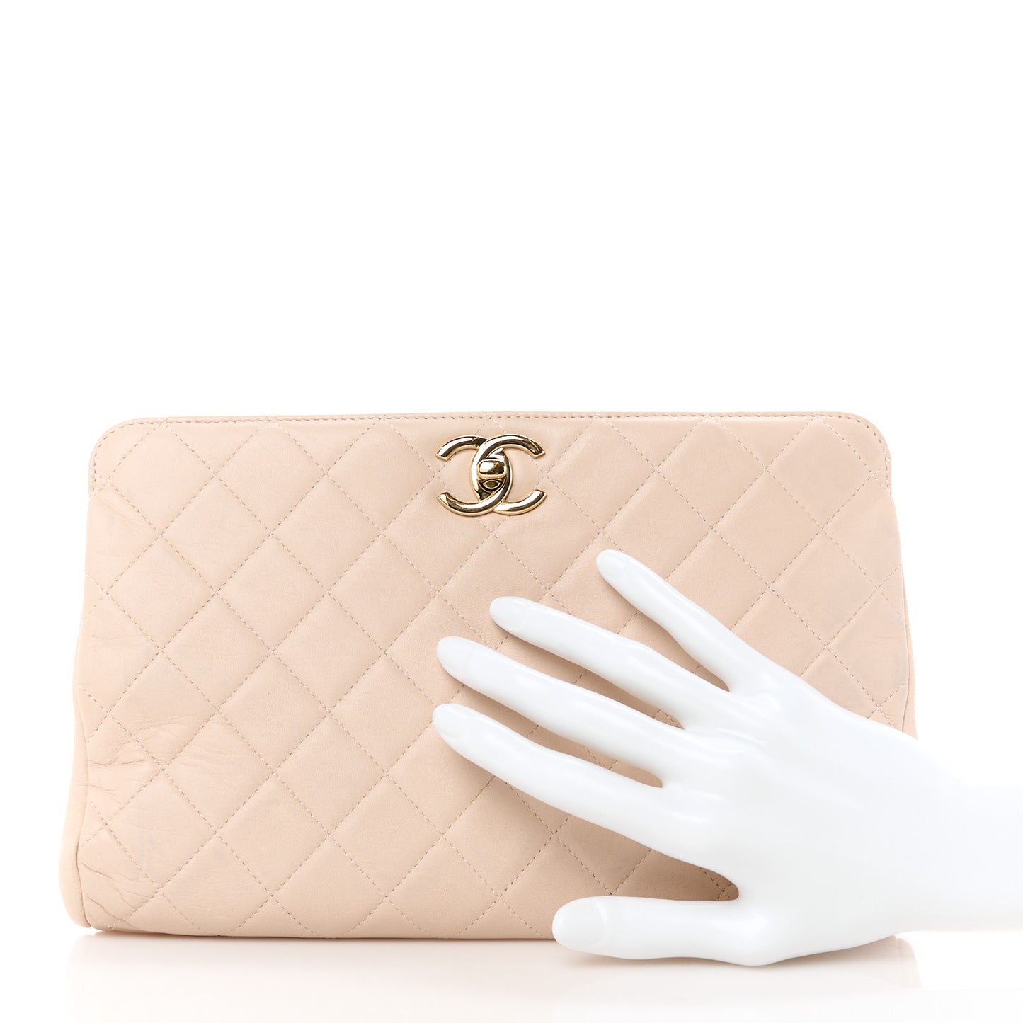 Lambskin Quilted Clutch Beige
