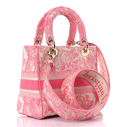 Christian Dior Canvas Toile De Jouy Embroidered Medium Lady D-Lite Peony Pink 4 of 15