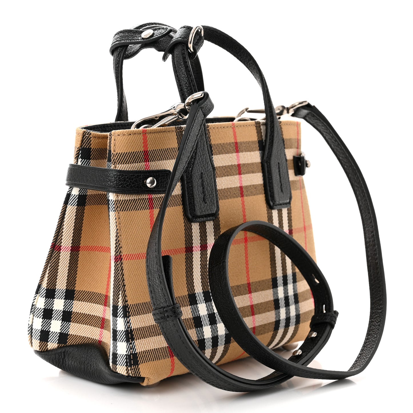 Goatskin Vintage Check Small Banner Tote Black