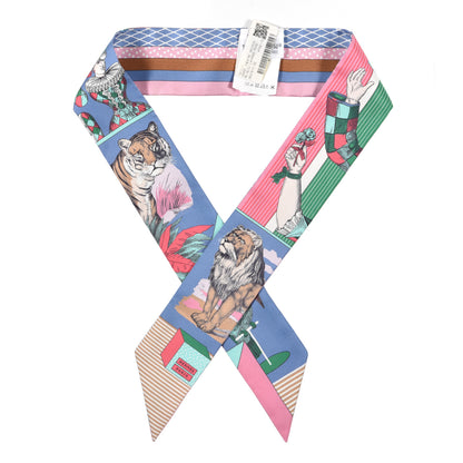 Hermes Silk Twilly Grand Theatre Nouveau Bleu Lavande Rose Vert 1 of 4