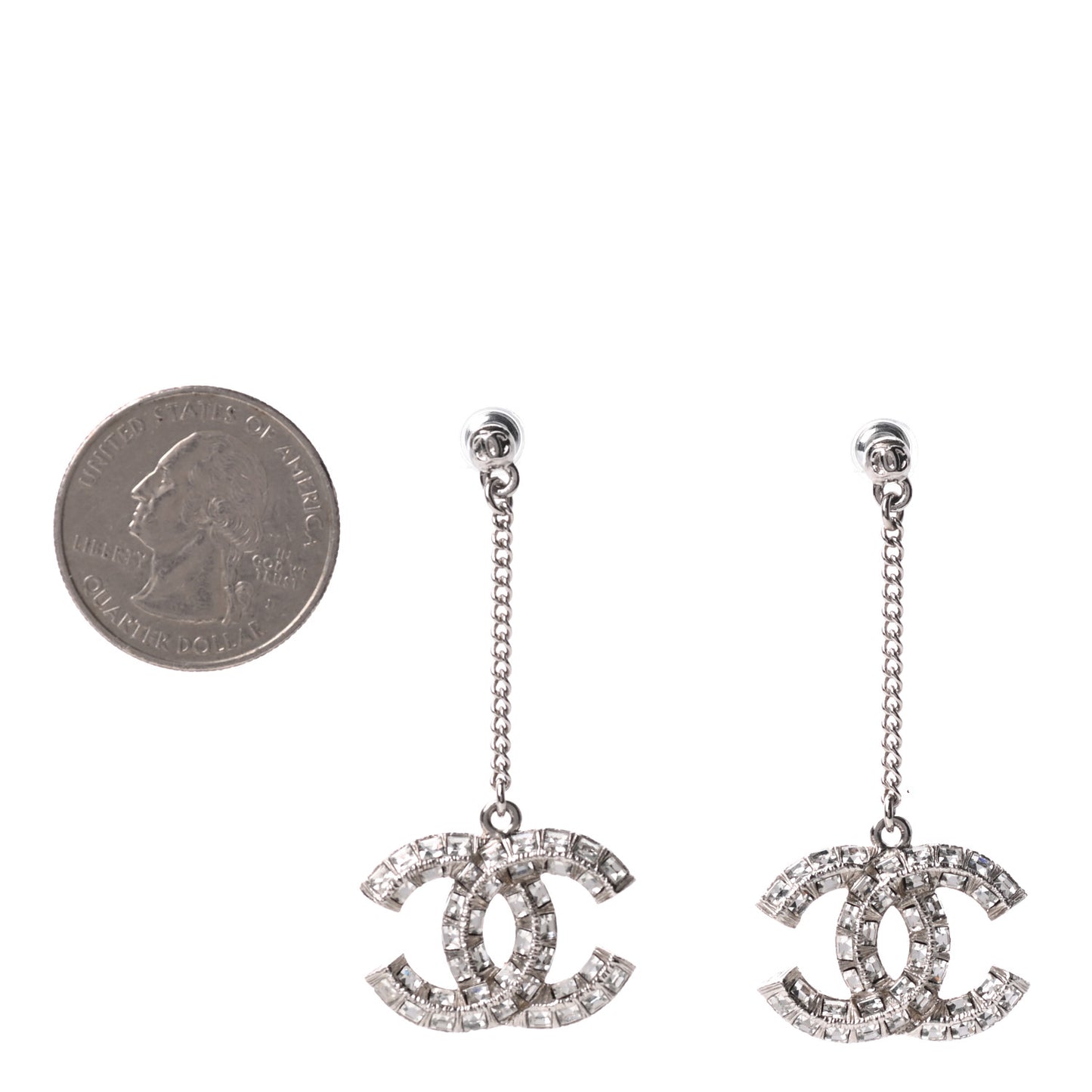Baguette Crystal CC Drop Earrings Silver