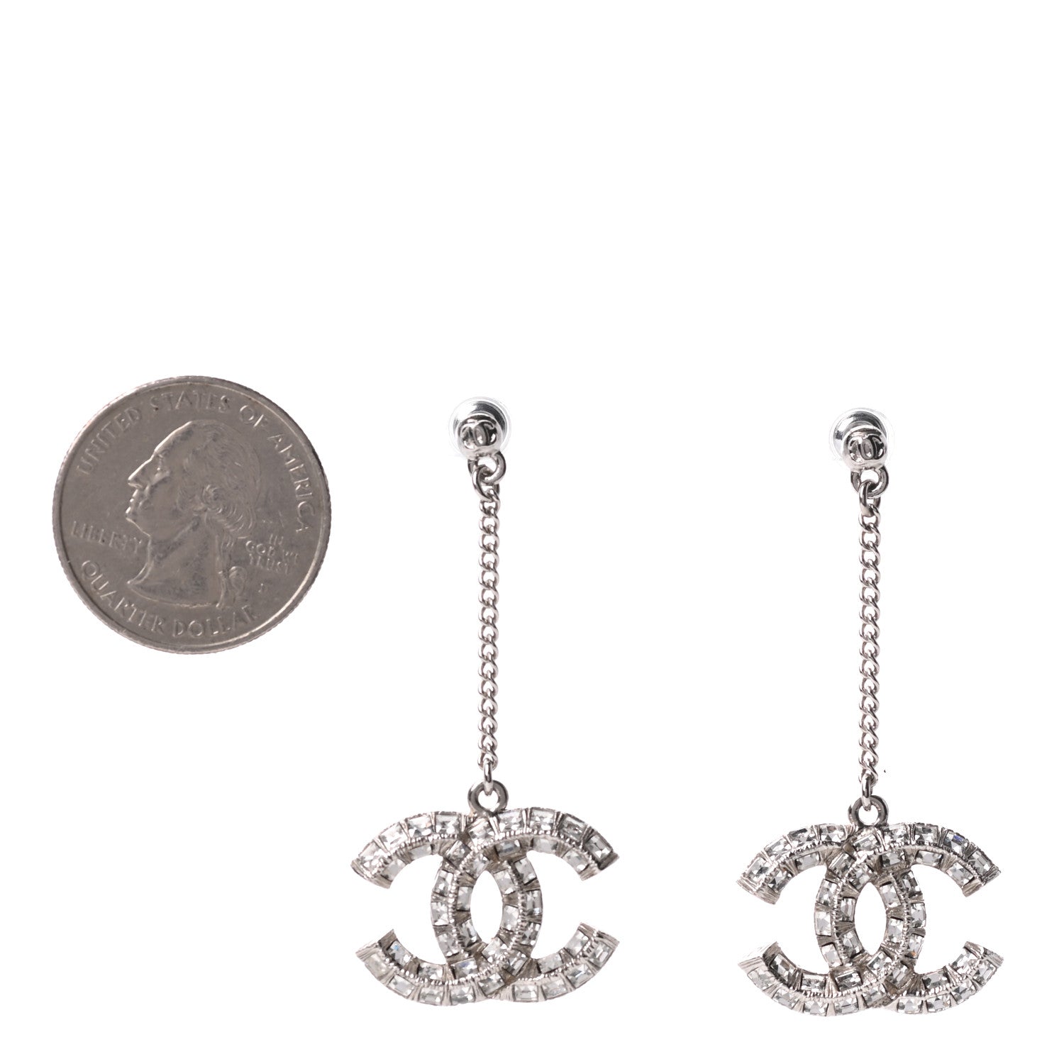Chanel Baguette Crystal CC Drop Earrings Silver 2 of 4
