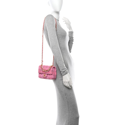 Chanel Tweed Quilted Pearl Twist Mini Square Flap Pink Dark Pink 2 of 11