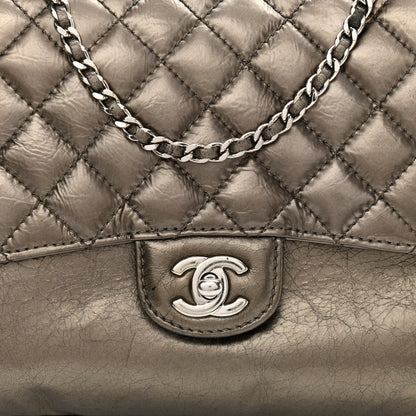 Chanel Metallic Crackled Calfskin Medium Clam's Pocket Flap Dark Silver 8 of 13