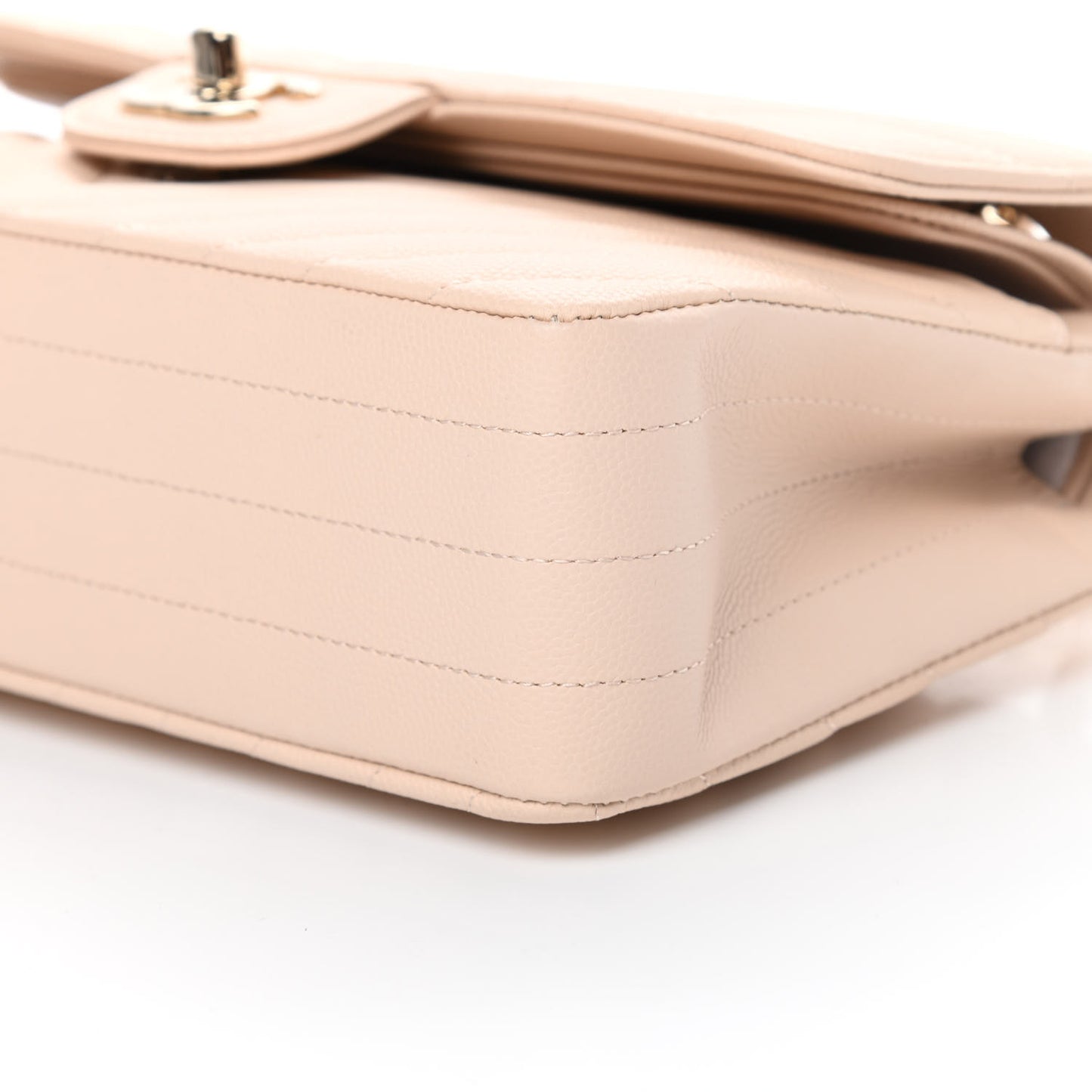 Caviar Chevron Quilted Small Double Flap Beige