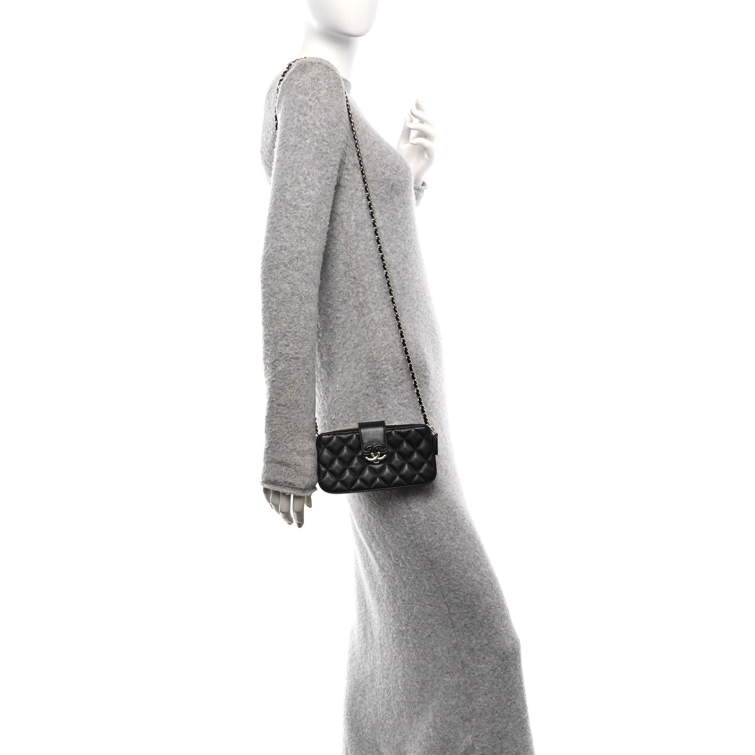 Chanel Grained Calfskin Quilted CC Box Clutch With Chain Black 2 of 12