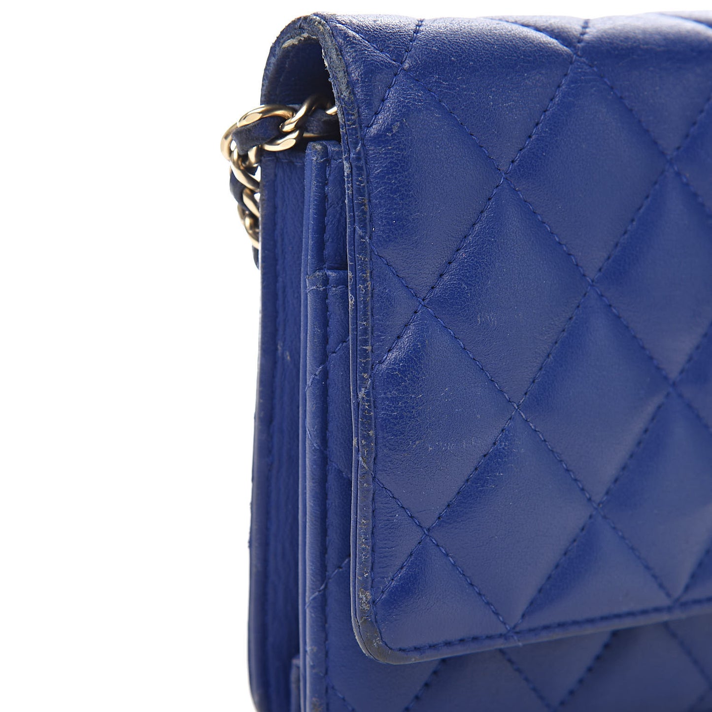 Lambskin Quilted Wallet On Chain WOC Dark Blue