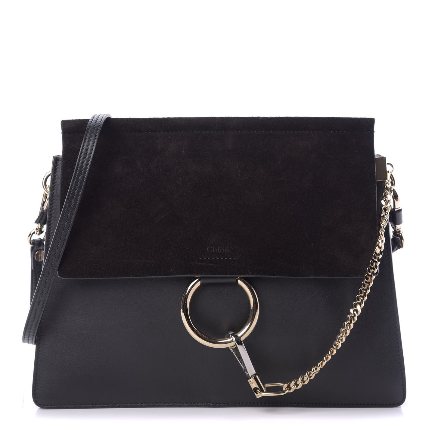 Suede Calfskin Medium Faye Shoulder Bag Black
