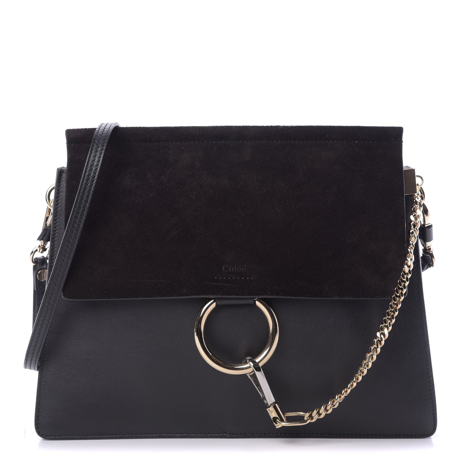 Chloe Suede Calfskin Medium Faye Shoulder Bag Black 1 of 10
