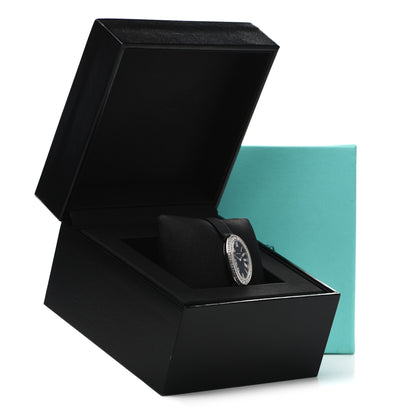Tiffany 18K White Gold Satin Diamond Bezel 19mm 2-Hand Cocktail Quartz Watch Black 7 of 7