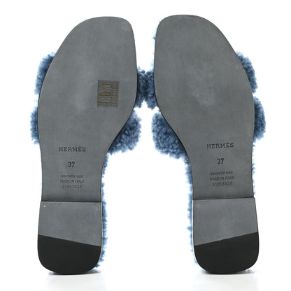 Hermes Woolskin Oran Sandals 37 Bleu 5 of 8