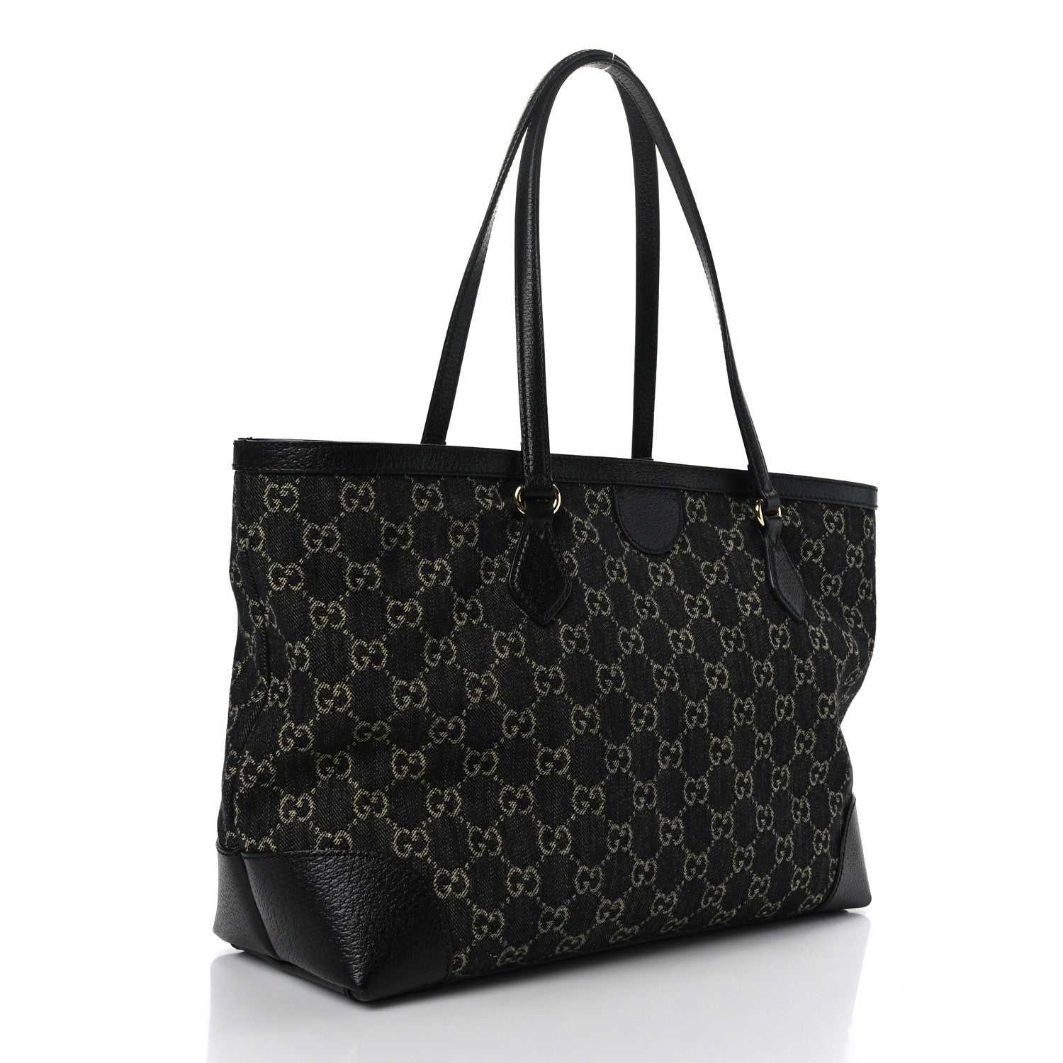 Gucci Jacquard Black Denim GG Monogram Medium Ophidia Shopping Tote Black Ivory 3 of 10
