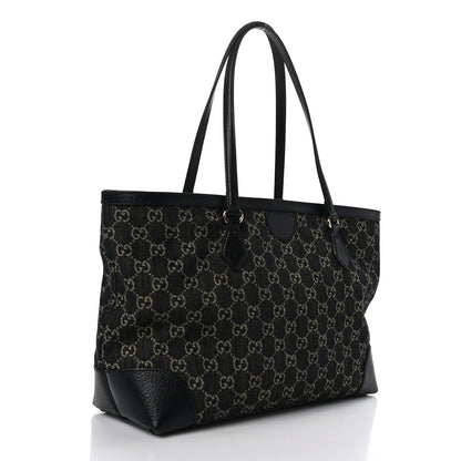 Gucci Jacquard Black Denim GG Monogram Medium Ophidia Shopping Tote Black Ivory 3 of 10