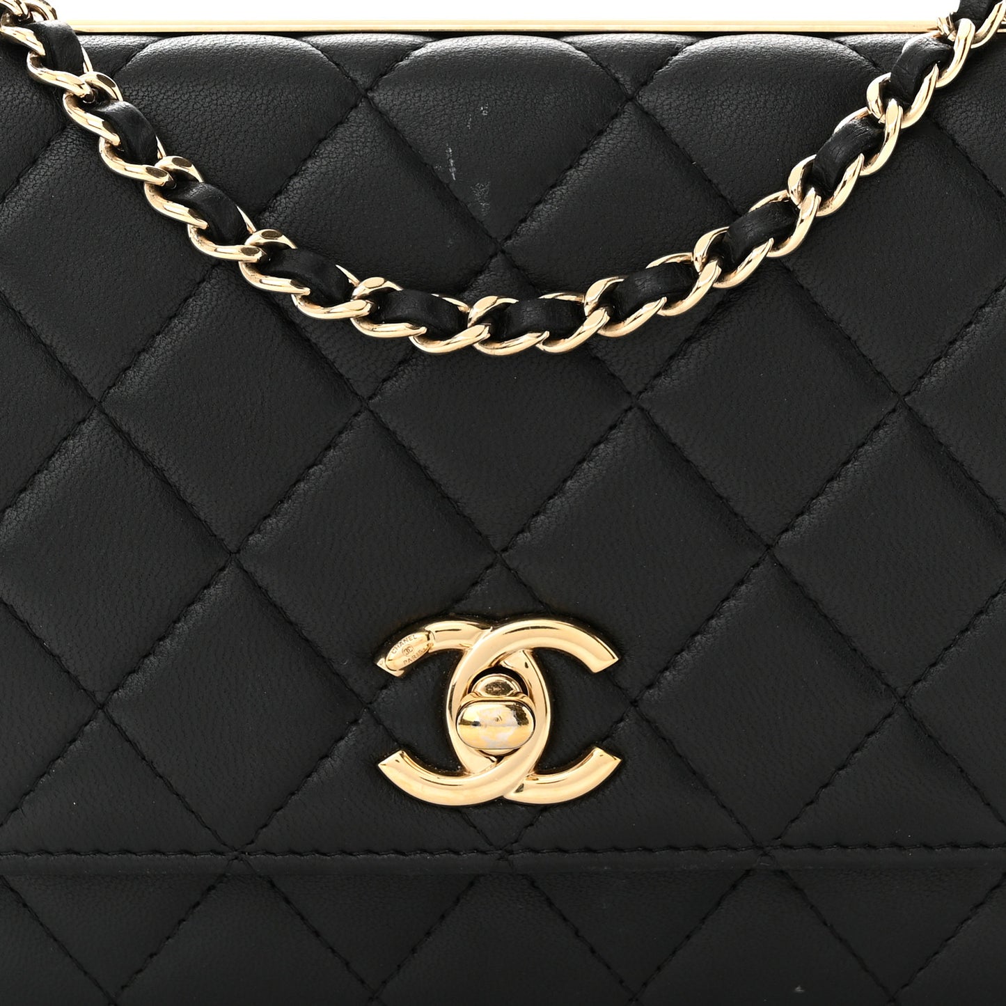 Lambskin Quilted Trendy CC Wallet On Chain WOC Black