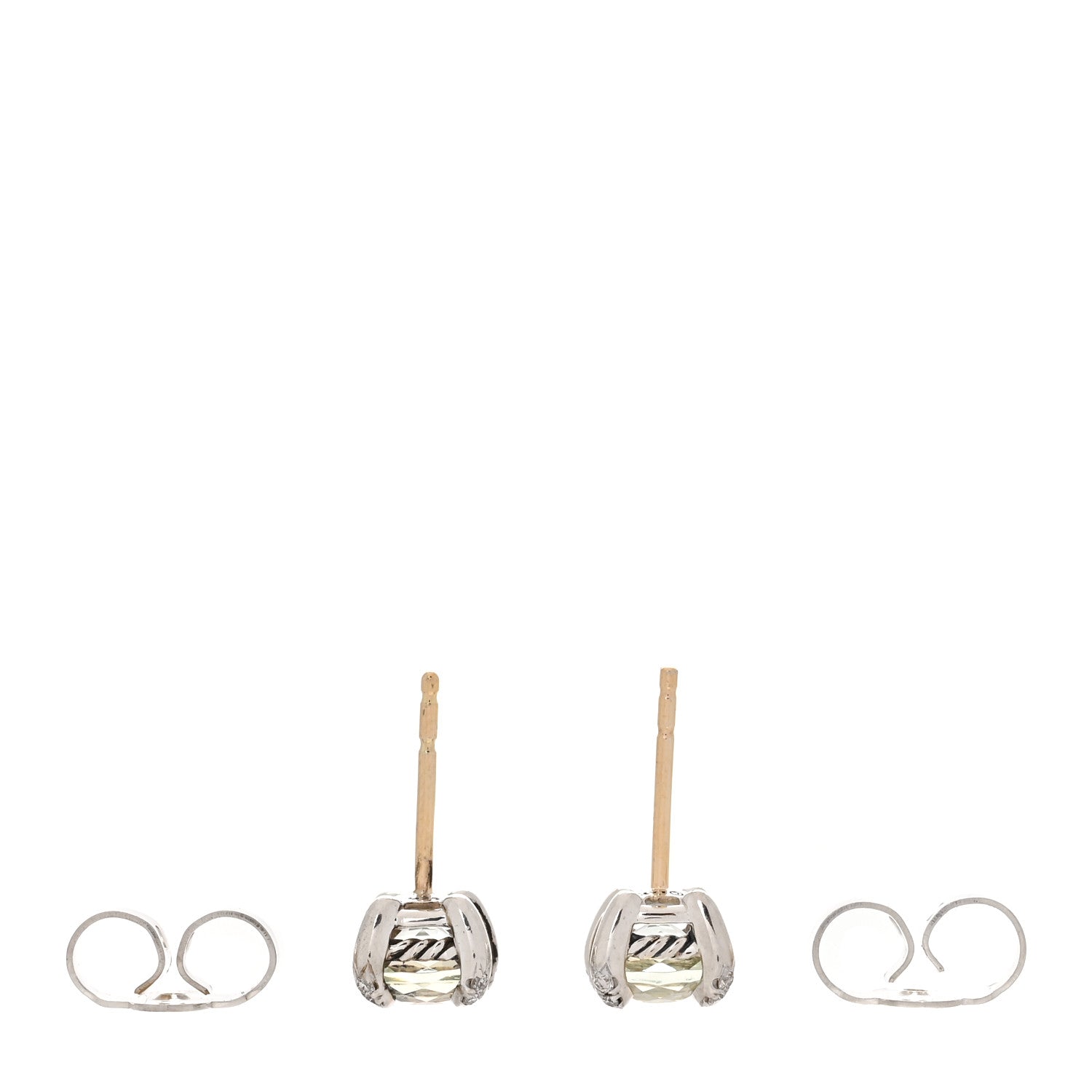 David Yurman Sterling Silver Diamond Prasiolite 6mm Chatelaine Earrings 3 of 4