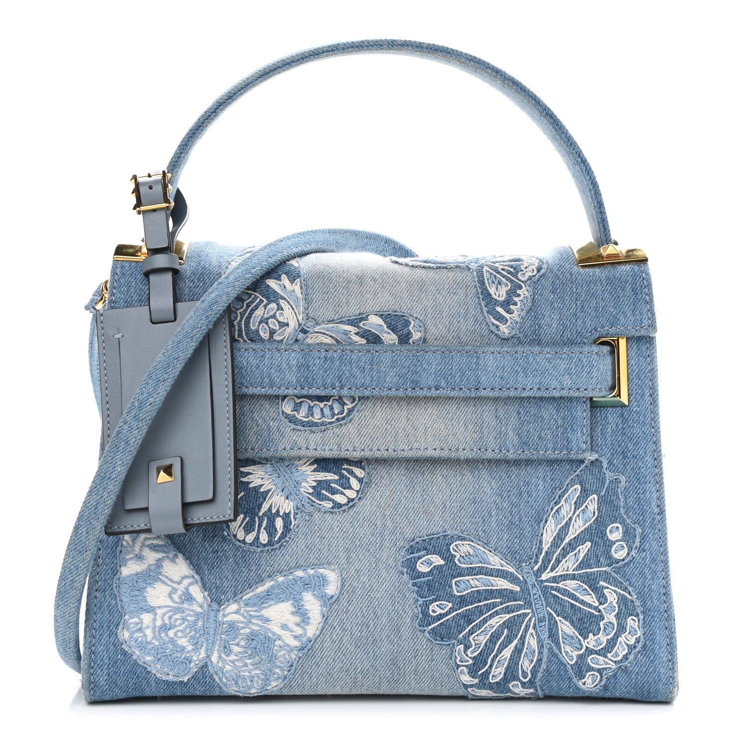 Valentino Garavani Denim Butterfly Small My Rockstud Frame Bag Light Blue 1 of 9