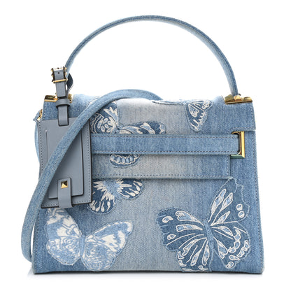 Valentino Garavani Denim Butterfly Small My Rockstud Frame Bag Light Blue 1 of 9