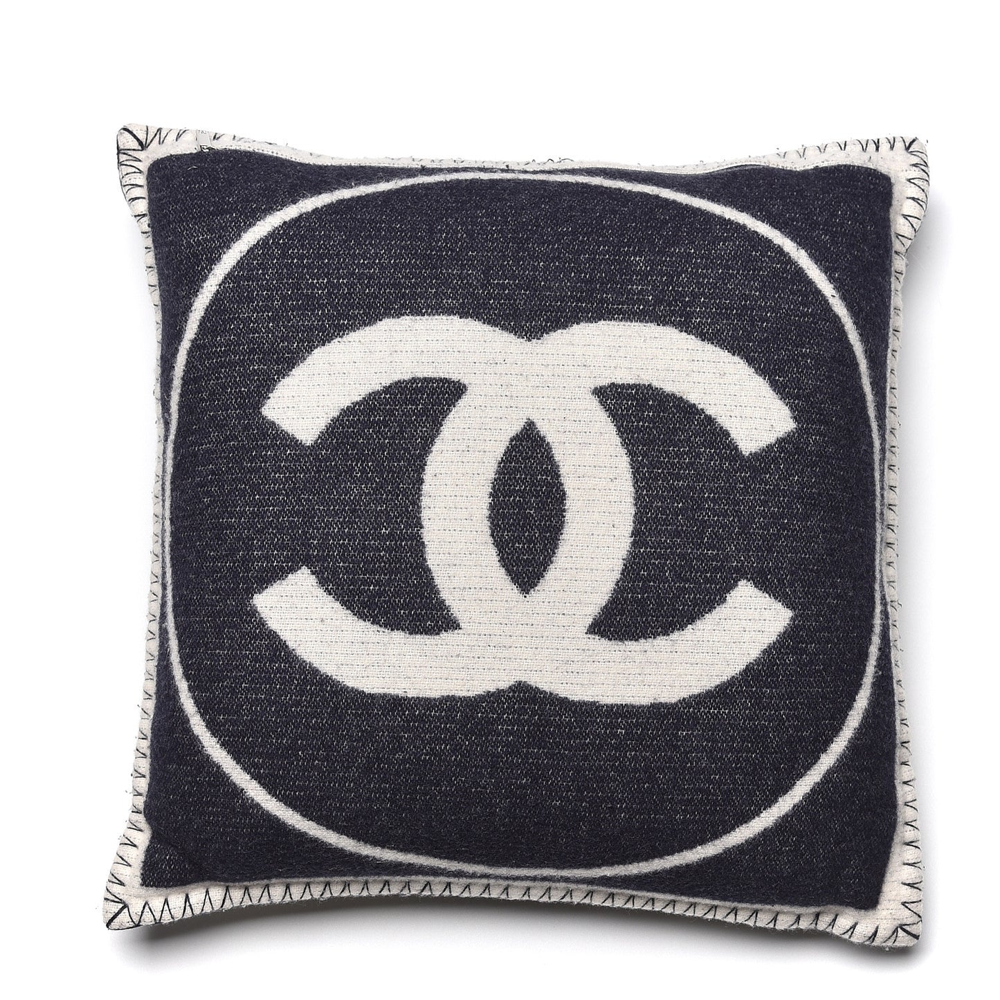 Merino Wool Cashmere CC Pillow White Navy Blue