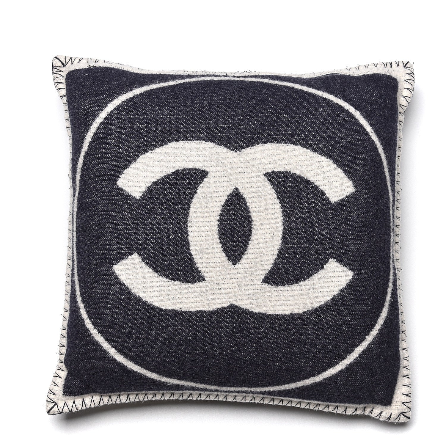 Chanel Merino Wool Cashmere CC Pillow White Navy Blue 1 of 6