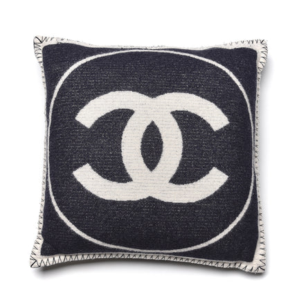 Chanel Merino Wool Cashmere CC Pillow White Navy Blue 1 of 6